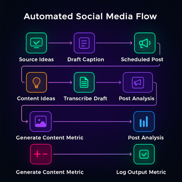 Flujo Automatizado para Redes Sociales (publicación, captions y métricas)